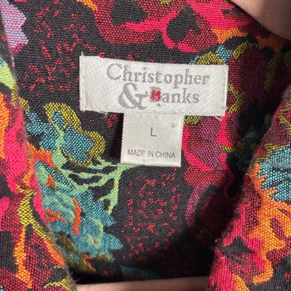 Christopher & Banks Floral Tapestry Jacket Green Pink Button Front Womens Large - Picture 4 of 7